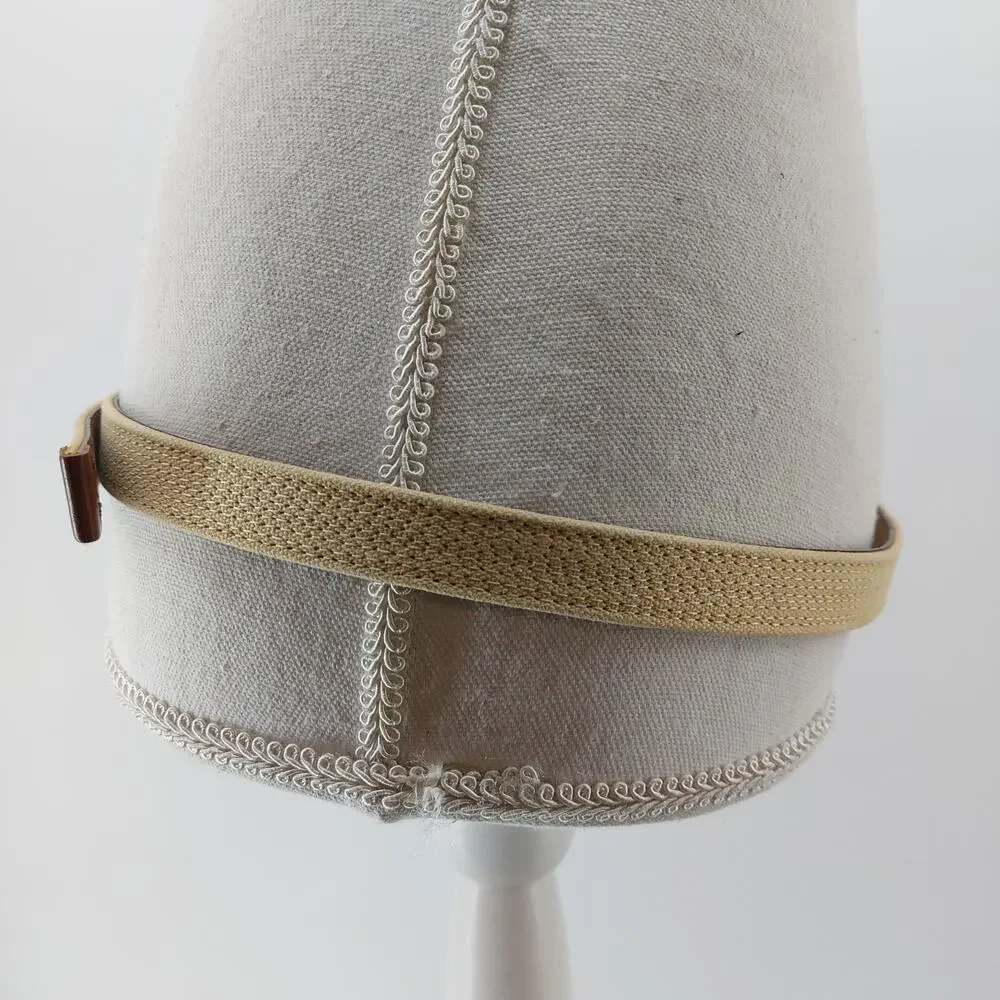 Women's Belt Cotton Genuine Leather Skinny Beige Large